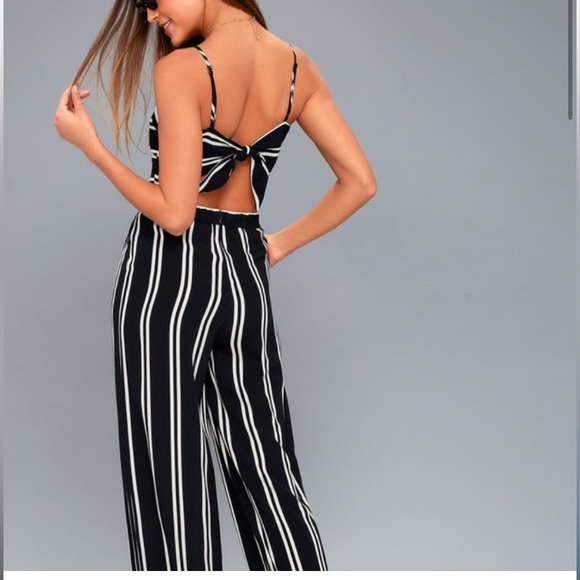 Lulus Pants - Coastal Living Navy Blue and White Striped Two-Piece Pantsuit!!